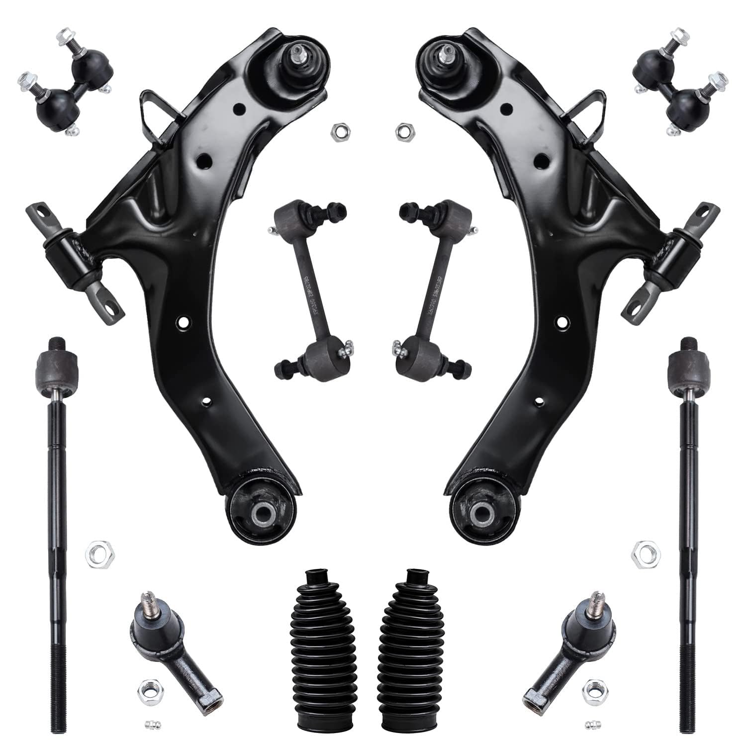 Detroit Axle - 12pc Front End Suspension Kit for Hyundai Elantra 01-06, Lower Control Arms w/Ball Joint Tie Rods Boot Front and