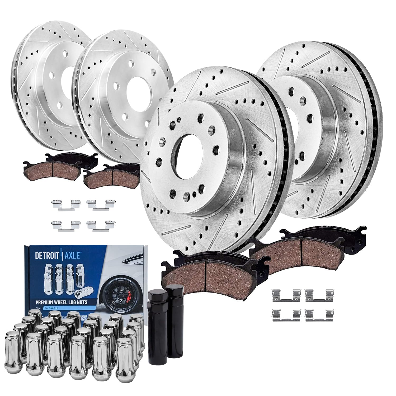 Detroit Axle - Brake Kit for Silverado Sierra Suburban 1500 Chevy GMC Cadillac Escalade Yukon, Front and Rear Drilled Slotted Br